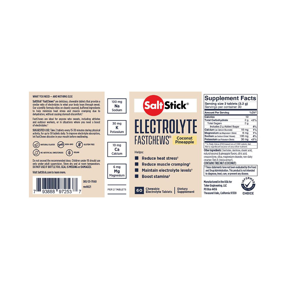 SALTSTICK - Μασώμενες Ταμπλέτες Ηλεκτρολυτών (coconut-pineapple) - 60chew.tabs